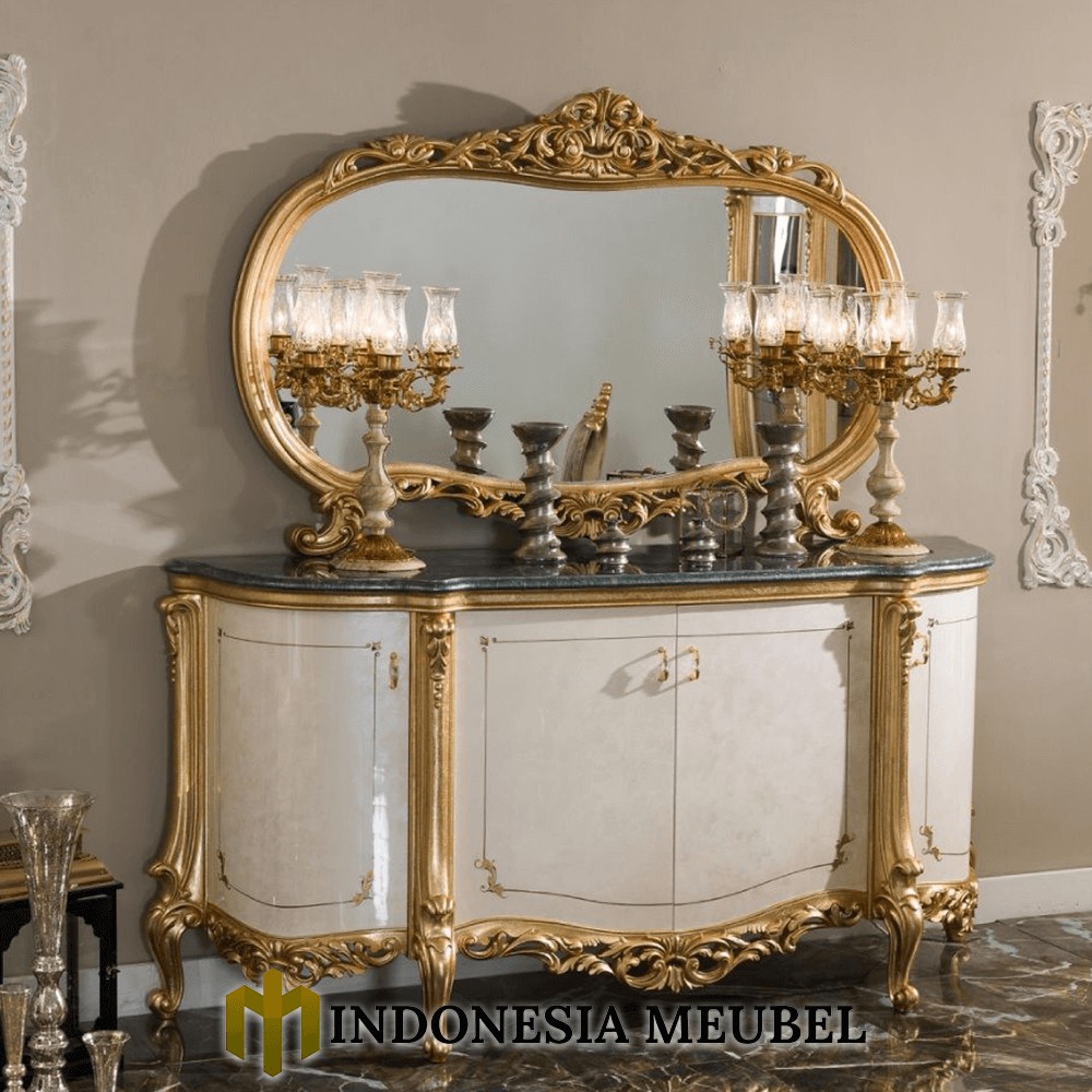 Meja Konsul Mewah Putih Duco Gold Carving Luxury IM-0299