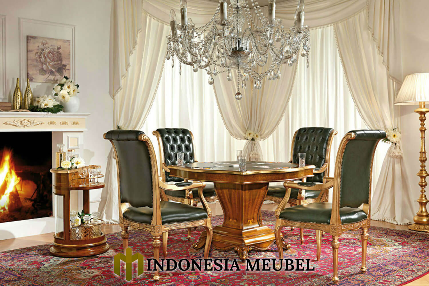 Meja Makan Mewah Elegant Leather Luxury Upholstery IM-0400