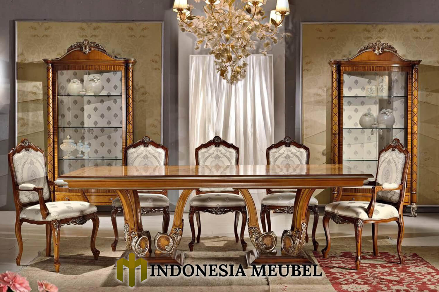 Meja Makan Mewah Jati Klasik Luxury Design Carving IM-0397