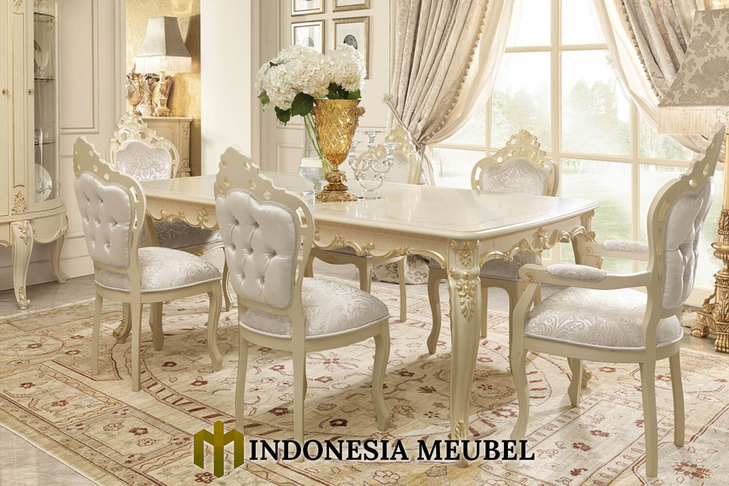 Meja Makan Mewah Ukiran Jepara Klasik Luxury Duco IM-0391