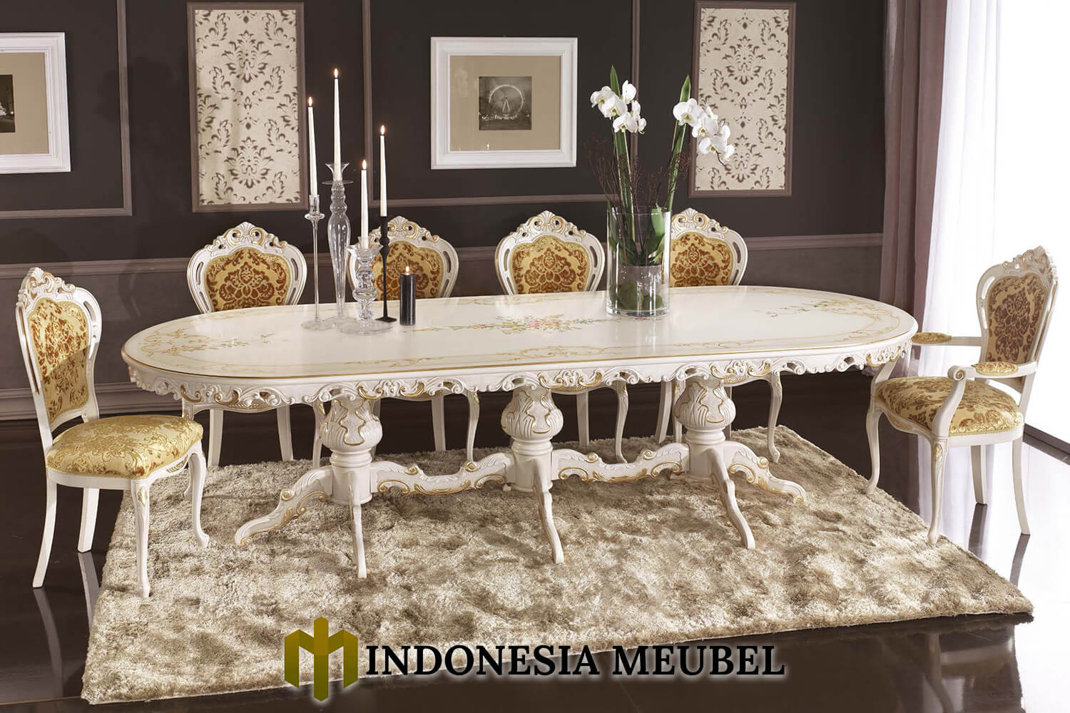 Set Meja Makan Mewah Gretha Luxury Carving Jepara IM-0266