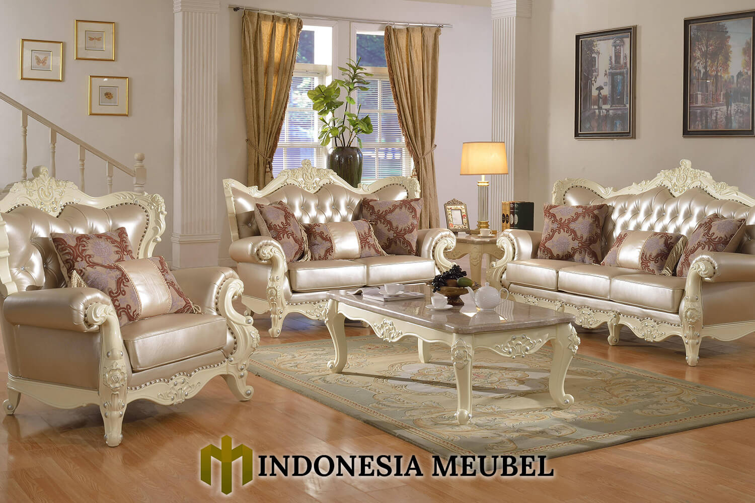 Sofa Tamu Mewah Jepara Luxury White Camonic Duco IM-0291