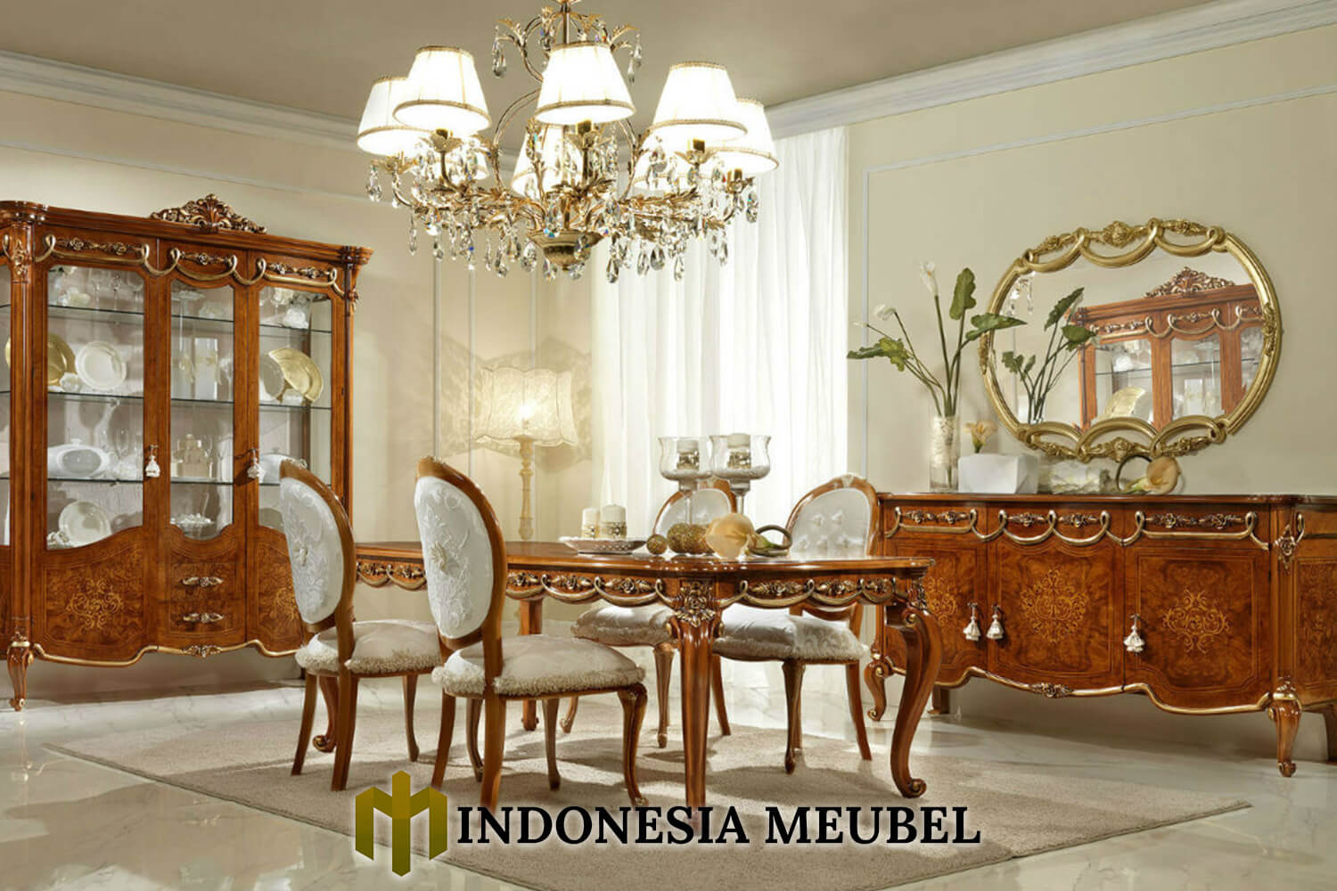 Meja Makan Mewah Jati Klasik Natural Luxury Model IM-0446