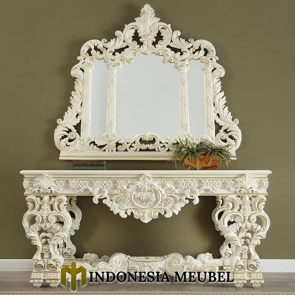 Meja Konsol Mewah Ukiran Klasik Putih Duco Luxurious IM-0606