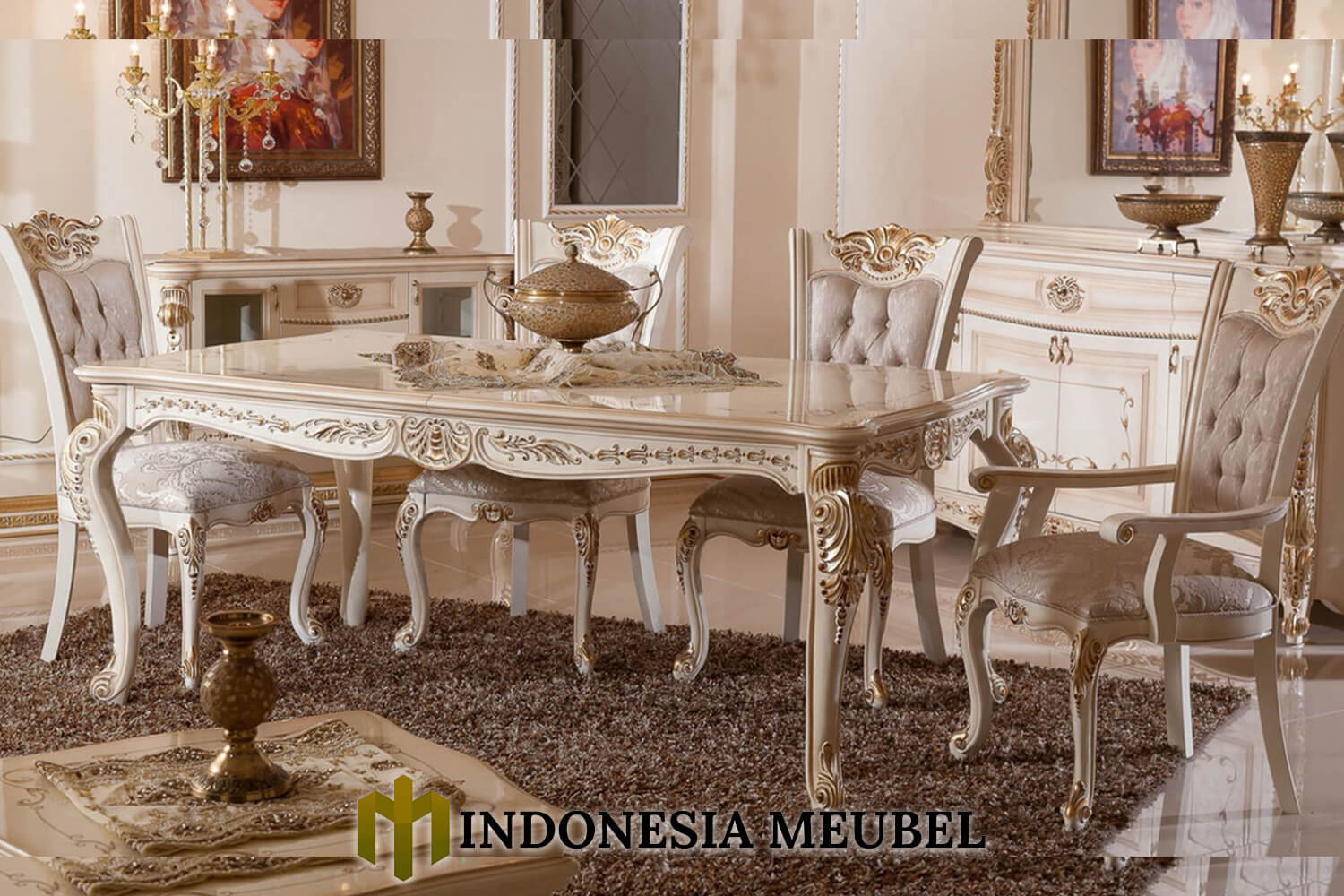Model Meja Makan Mewah Klasik Kingdom Majestic Classic Carving IM-0600
