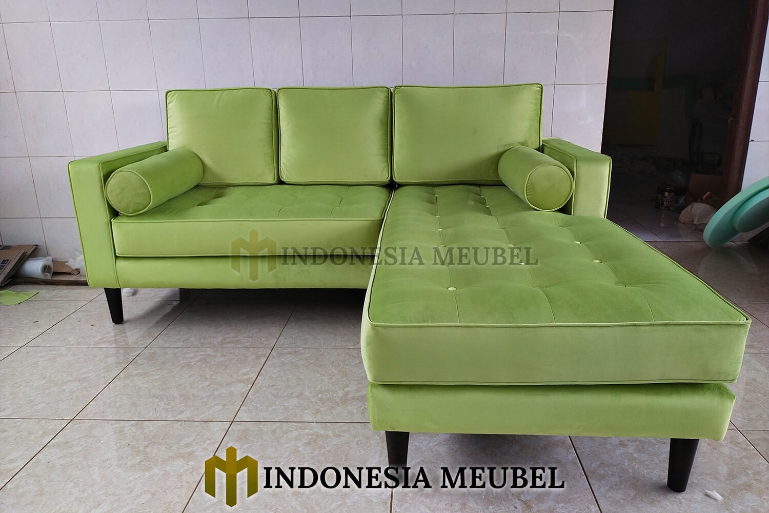 Sofa Sudut Minimalis Terbaru Soft Green Light Color IM-0696