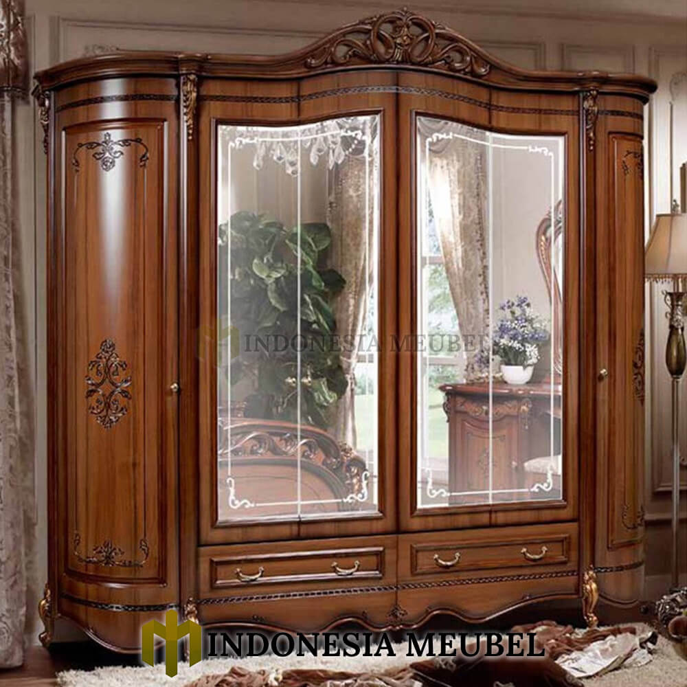 Lemari Baju 4 Pintu Mewah Natural Jati Luxurious Carving IM-628 1 Lemari Baju 4 Pintu Mewah Natural Jati Luxurious Carving IM-628
