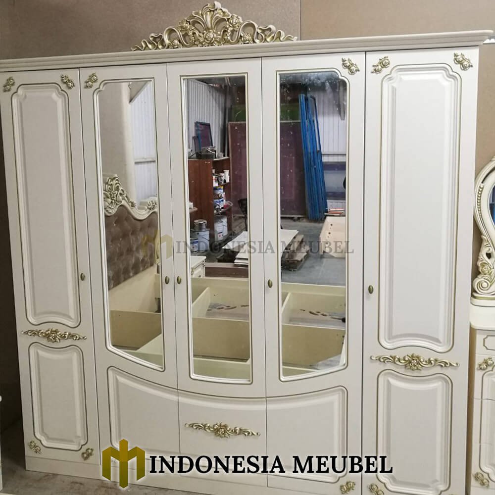 Lemari Baju Mewah Putih Crown Carving Beauty Design IM-626 1 Lemari Baju Mewah Putih Crown Carving Beauty Design IM-626