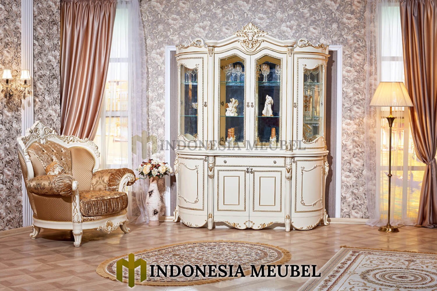 Lemari Pajangan Kaca Mewah Klasik Elegant Model IM-619 1 Lemari Pajangan Kaca Mewah Klasik Elegant Model IM-619