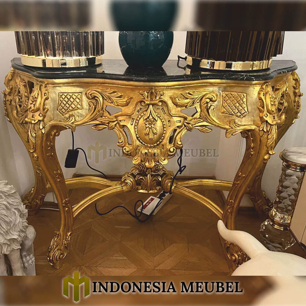 Meja Konsul Mewah Emas Solid Duco Beauty Design Carving IM-584