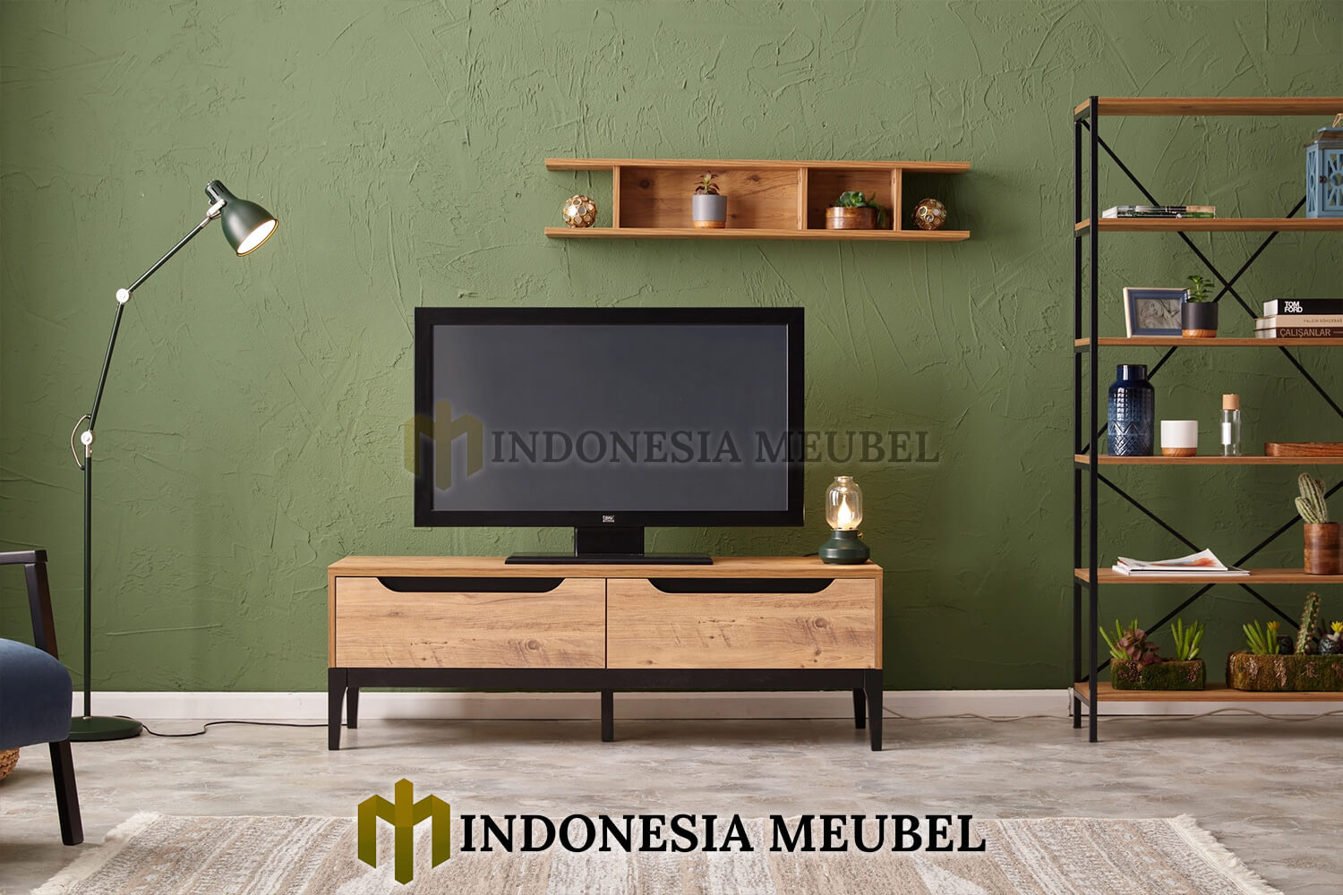 Meja TV Minimalis Jati Natural Waterbase Color Combination IM-639