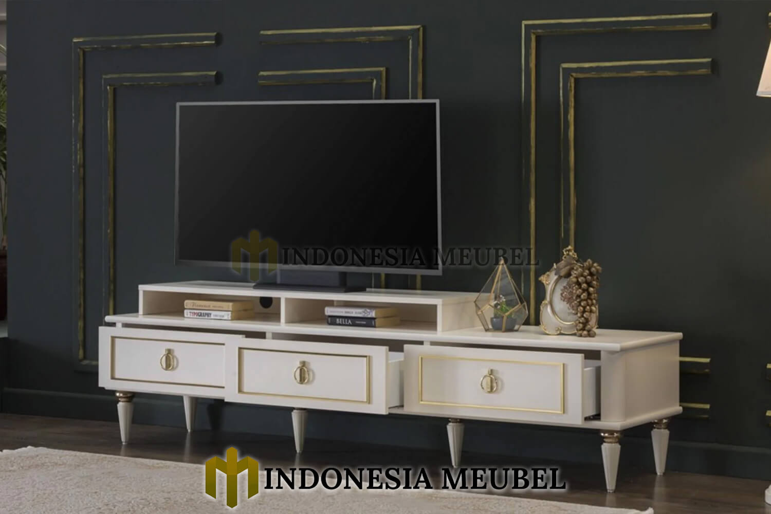 Meja TV Minimalis Cantik Putih Duco Furniture Jepara IM-698