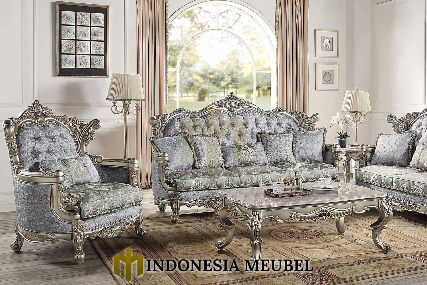 Set Sofa Tamu Mewah Ukiran Klasik Champagne Elegant Color IM-756 3 Set Sofa Tamu Mewah Ukiran Klasik Champagne Elegant Color IM-756.2