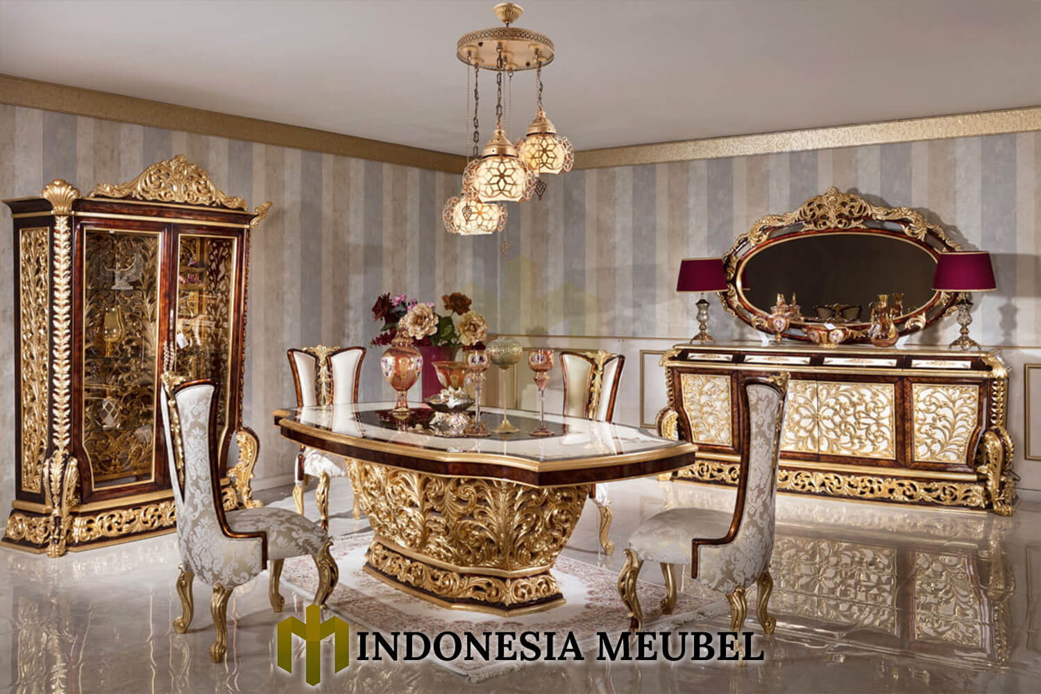 Set Meja Makan Mewah Jepara Luxury Carving Palace Design IM-858