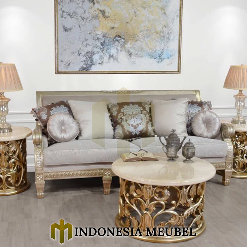 Meja Tamu Mewah Bundar Emas Top Marmer Luxurious Type IM-883 2 Meja Tamu Mewah Bundar Emas Top Marmer Luxurious Type IM-883.1