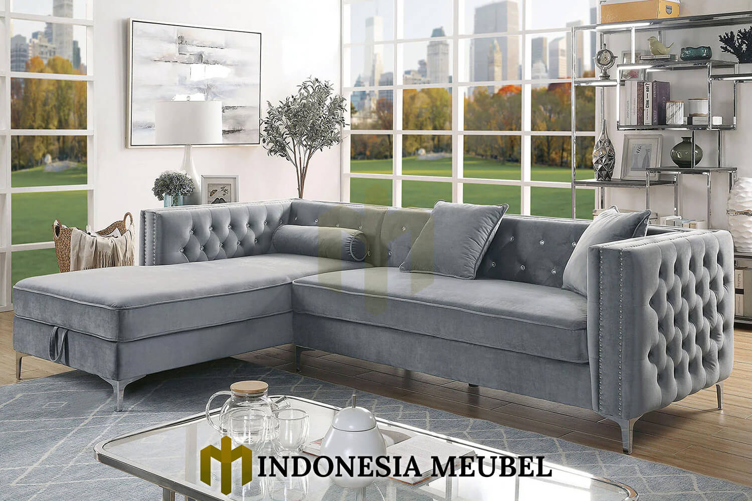 Sofa Sudut Minimalis Modern Design Kaki Stainless Steel IM-921