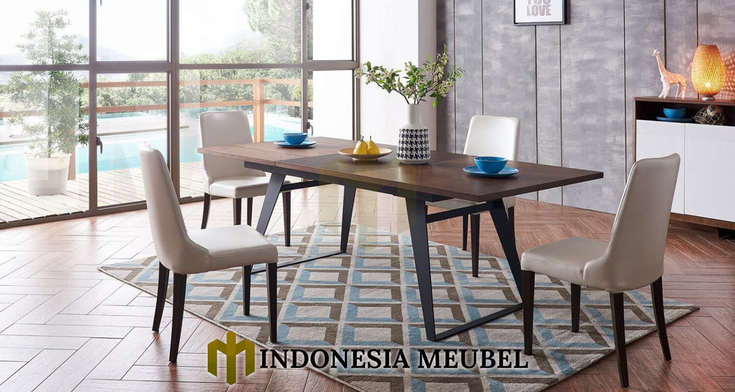 Meja Makan Minimalis Daun Jati Solid Industrial Design IM-982 1 Meja Makan Minimalis Daun Jati Solid Industrial Design IM-982