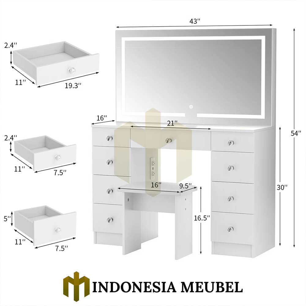 Meja Rias Putih Minimalis Terbaru Kombinasi Lampu LED IM-997 3 Meja Rias Putih Minimalis Terbaru Kombinasi Lampu LED IM-997.2