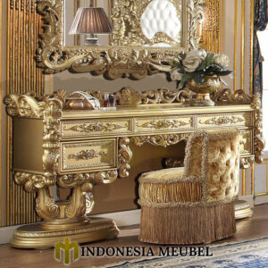 Desain Meja Rias Mewah Golden Glass Furniture Klasik IM-1075