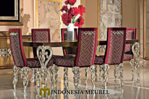 Meja Makan Mewah 6 Kursi Ukiran Jepara Silver Leaf IM-1082