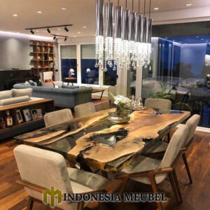 Meja Makan Resin Kayu Trembesi Solid Minimalis Cantik IM-1058
