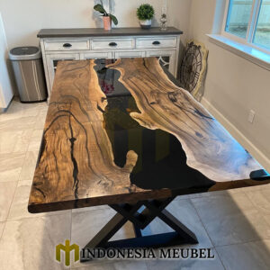 Meja Resin Kayu Trembesi Table Epoxy Minimalist Design IM-1059
