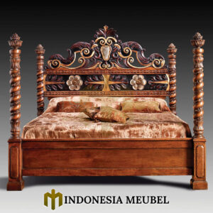 Tempat Tidur Kanopi Mewah Kayu Jati Perhutani Natural Kombinasi IM-1086