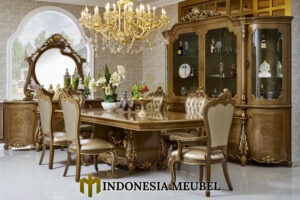 Meja Makan Ukiran Mewah Jepara Solid Champagne Color IM-1105