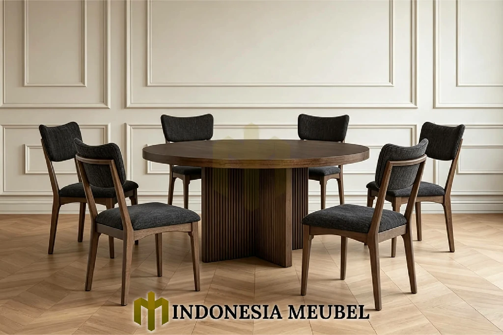 Meja Makan Bundar Minimalis Kayu Jati Solid Premium IM-1164 1 Meja Makan Bundar Minimalis Kayu Jati Solid Premium IM-1164