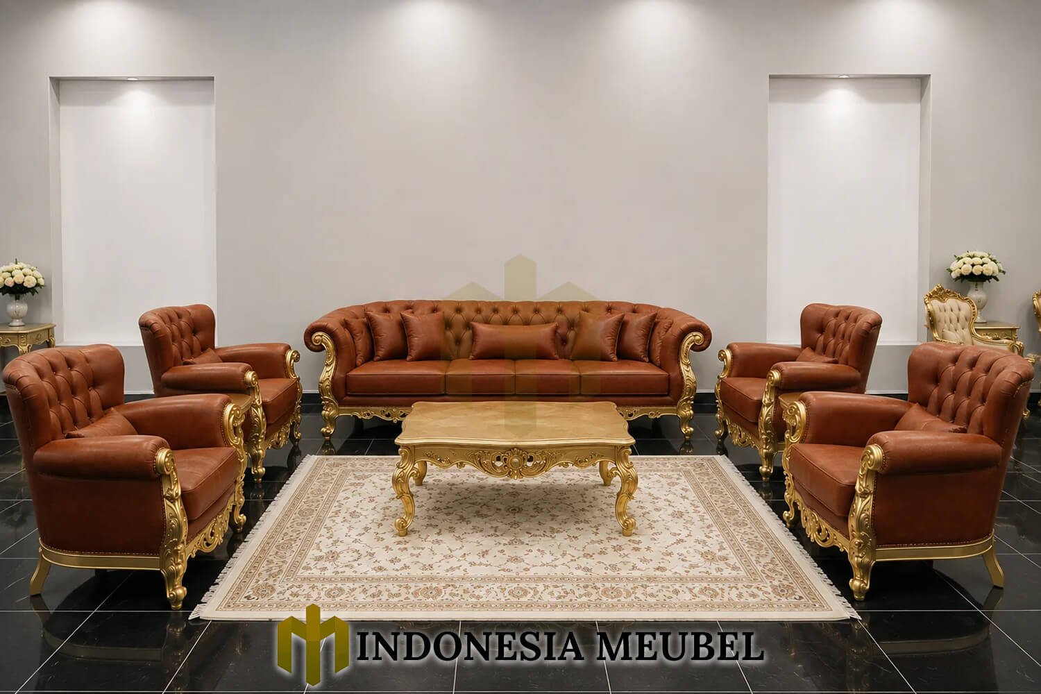 Set Sofa Mewah Jepara Luxury Gold Leaf Color IM-1216 1 Set Sofa Mewah Jepara Luxury Gold Leaf Color IM-1216