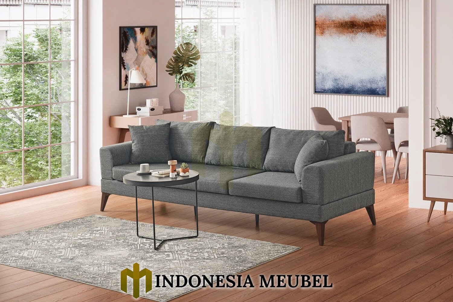 Sofa L Minimalis Fabric Linen Ash Grey Color IM-1222 2 Sofa L Minimalis Fabric Linen Ash Grey Color IM-1222.1