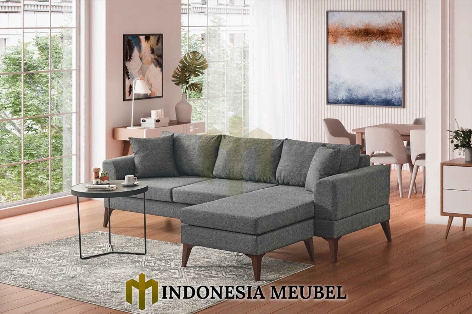 Sofa L Minimalis Fabric Linen Ash Grey Color IM-1222 1 Sofa L Minimalis Fabric Linen Ash Grey Color IM-1222