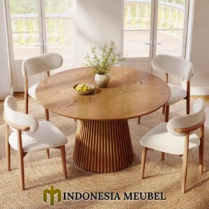 4Meja Makan Bundar Minimalis Kayu Jati Solid Natural Walnut IM 1234