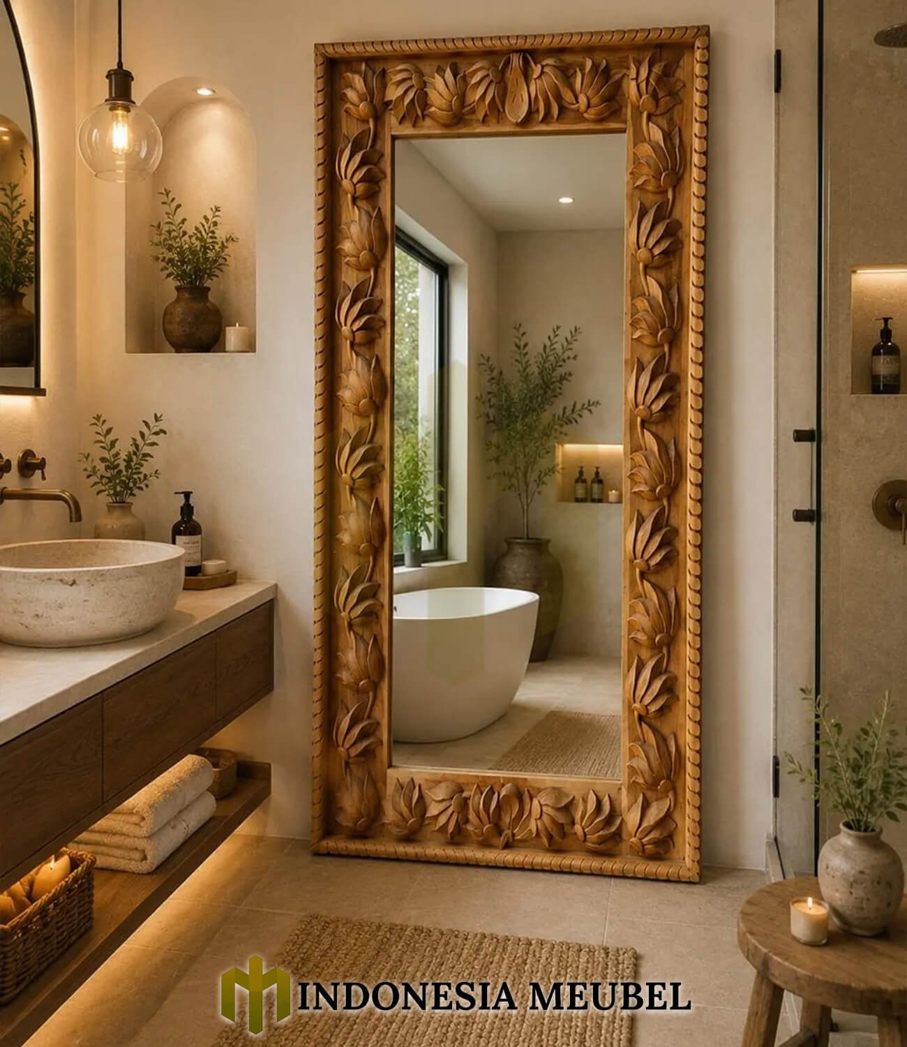 Cermin Dinding Mewah Ukiran Daun Desain Interior Bathroom Premium IM-1247 2 Cermin Dinding Mewah Ukiran Daun Desain Interior Bathroom Premium IM-1247.1
