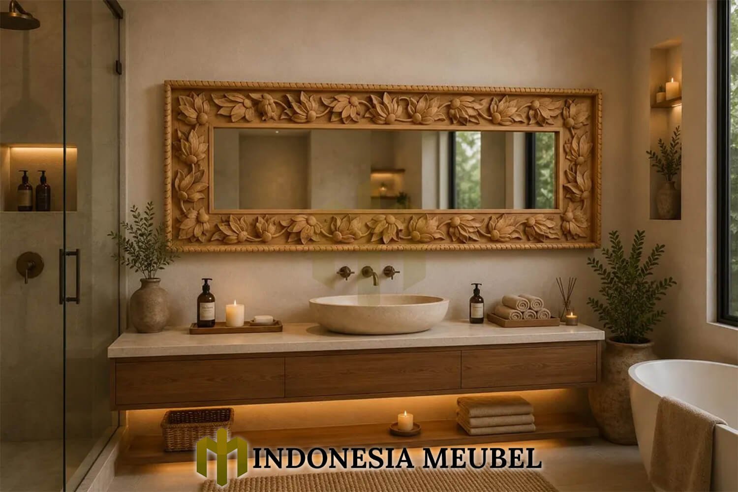 Cermin Dinding Mewah Ukiran Daun Desain Interior Bathroom Premium IM-1247 3 Cermin Dinding Mewah Ukiran Daun Desain Interior Bathroom Premium IM-1247.2