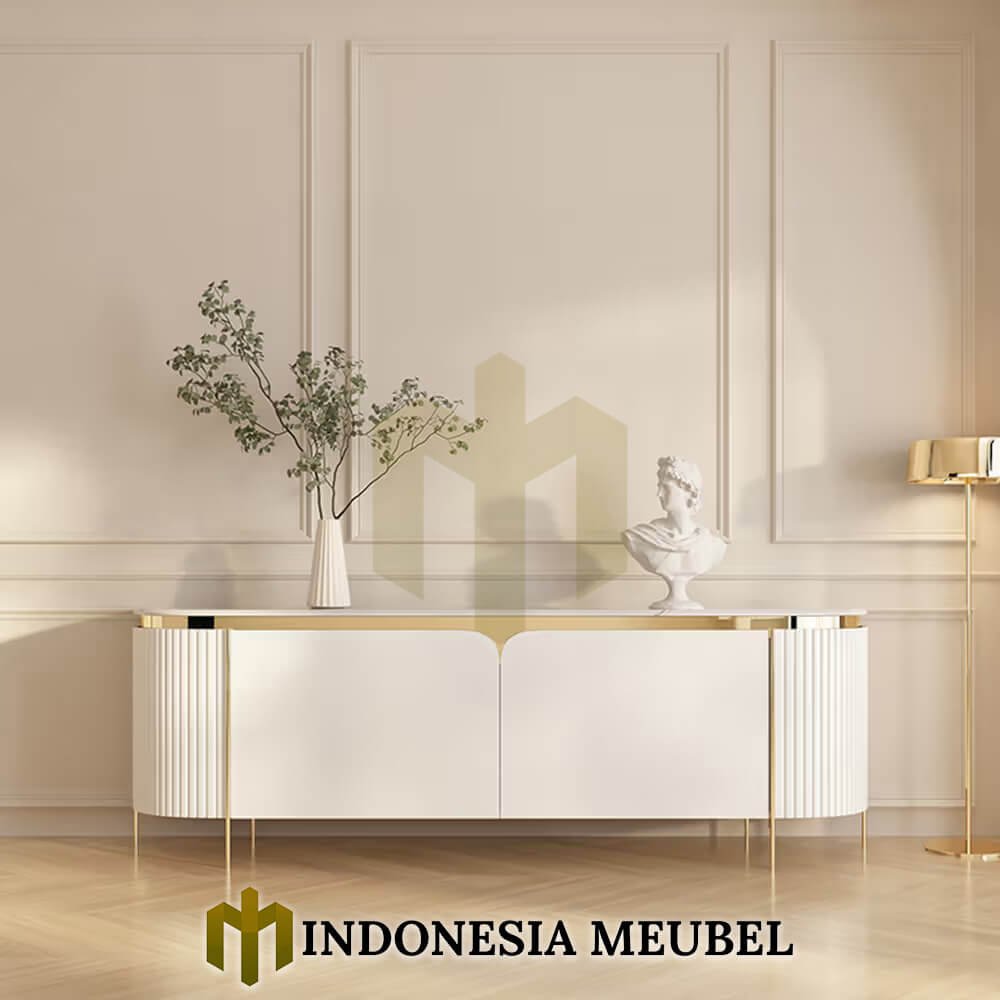 Bufet TV Minimalis Mewah White Lily Stainless Combination IM-1258 1 Bufet TV Minimalis Mewah White Lily Stainless Combination IM-1258