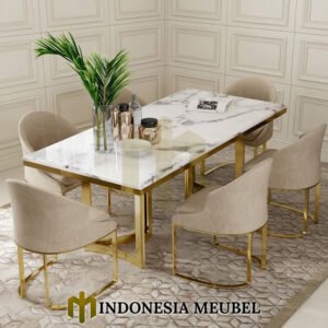 Meja Makan Minimalis Mewah Stainless Gold Candy Cantik IM-1263